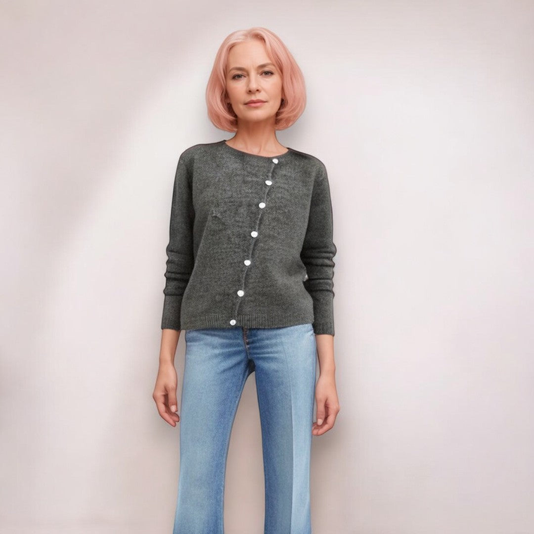 Lova | Pullover für Damen mit Knöpfen, Rundhalsausschnitt und langen Ärmeln