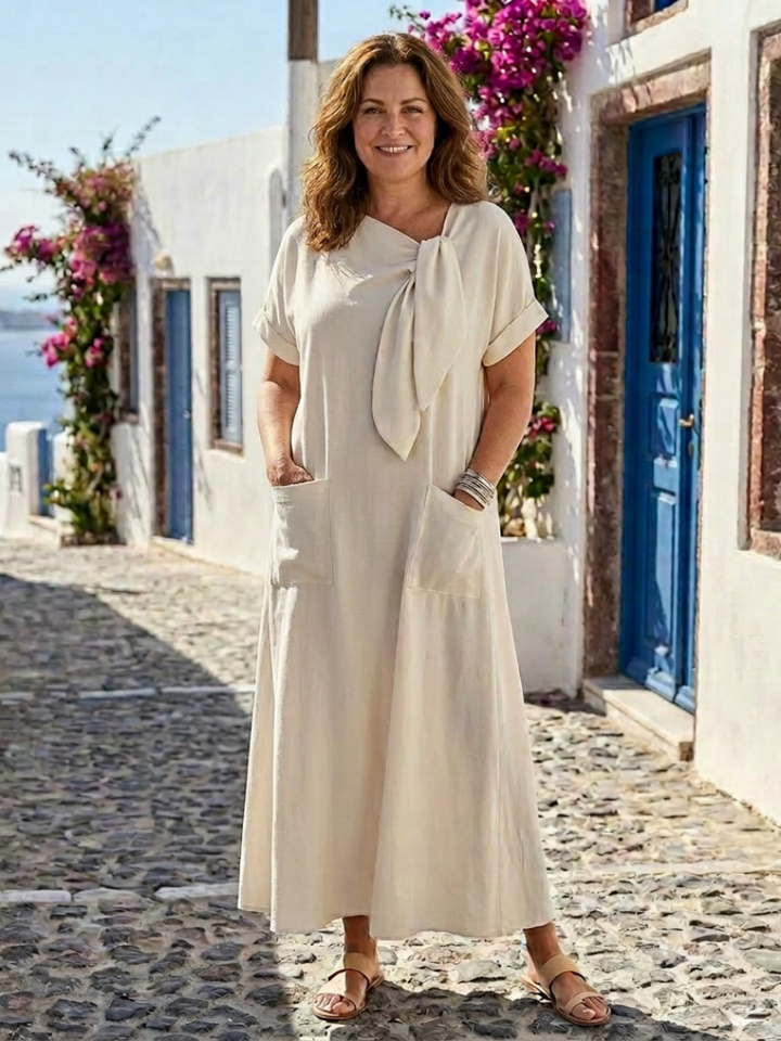 Elowyn | Maxikleid für Damen mit Rundhalsausschnitt und kurzen Ärmeln