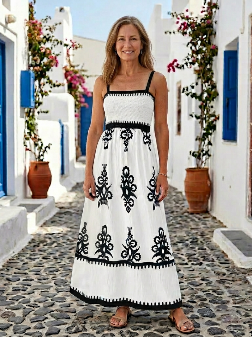 Odelina | Ärmelloses Maxikleid für Damen mit gerafftem Oberteil