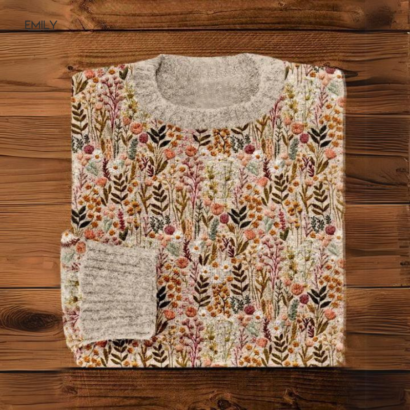 Jena | Weicher Pullover für Damen mit Blumenmuster und Rundhalsausschnitt