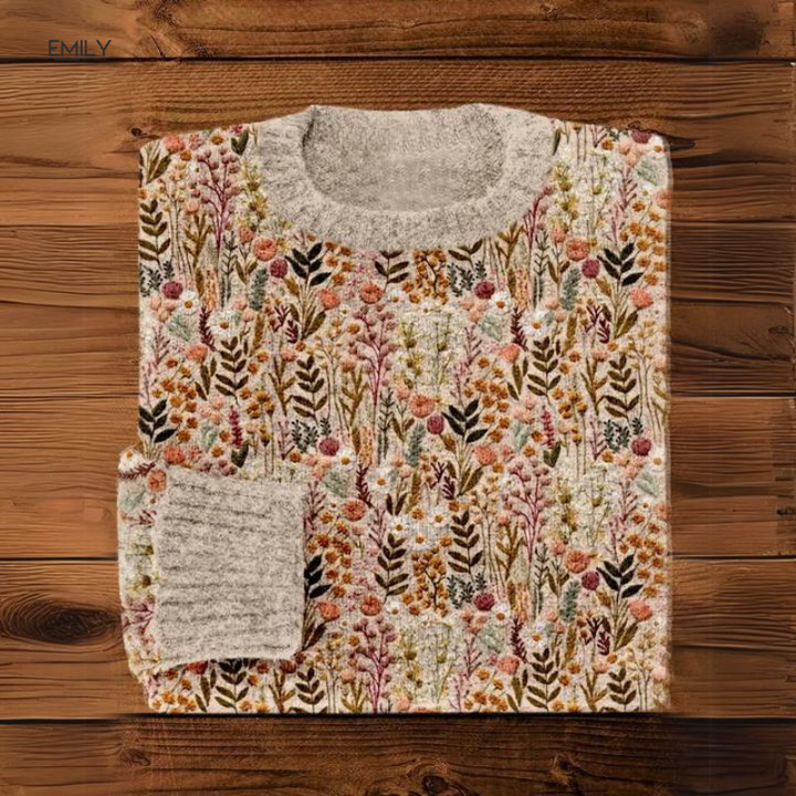 Jena | Weicher Pullover für Damen mit Blumenmuster und Rundhalsausschnitt