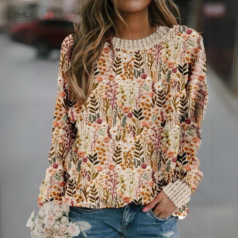 Jena | Weicher Pullover für Damen mit Blumenmuster und Rundhalsausschnitt