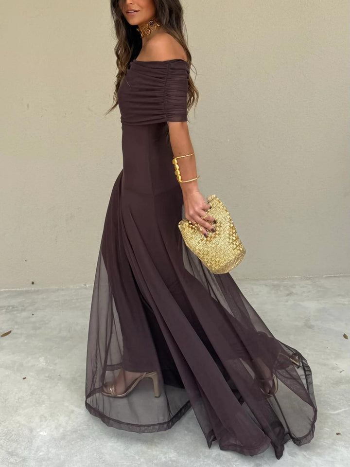 Damen Off-Shoulder Maxikleid mit kurzen Ärmeln