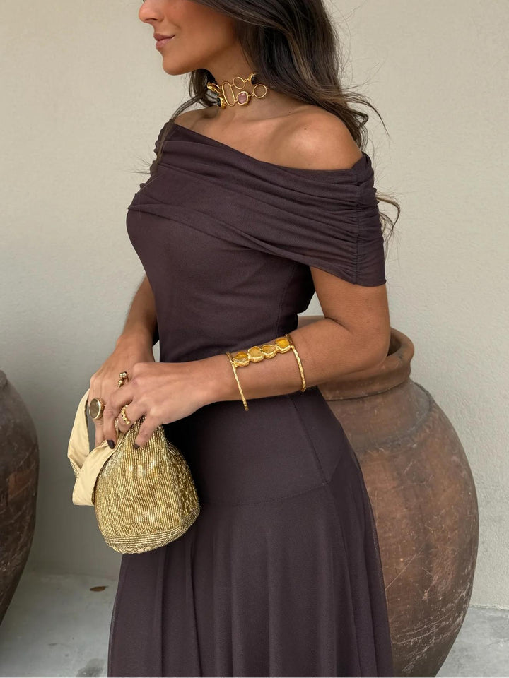 Damen Off-Shoulder Maxikleid mit kurzen Ärmeln
