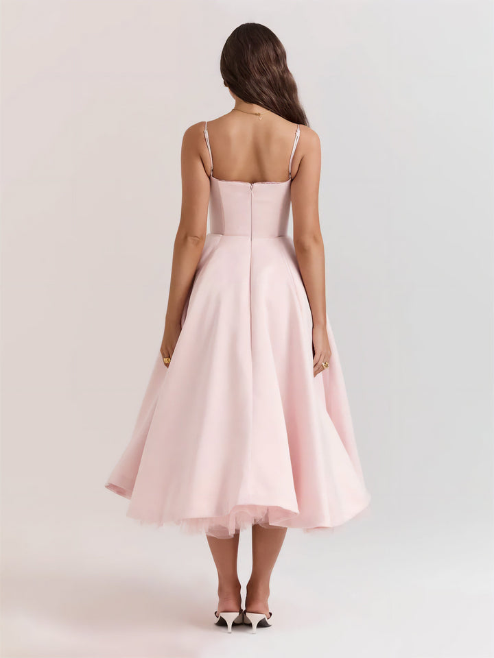 Ophira | Elegantes Korsett-Midi-Kleid für Damen mit Spaghettiträgern