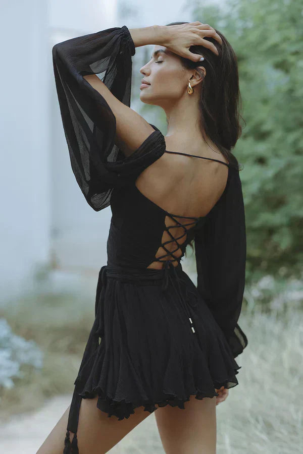 Mara | Damen V-Ausschnitt Minikleid mit Taillenkordel