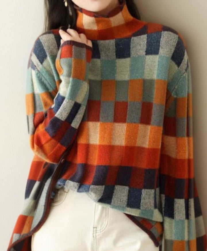 Belle | und bequemer Pullover für Damen mit Karomuster und Rollkragen