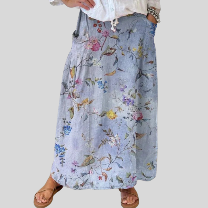 Eleganter Vintage Blau Druck Damen Taschenrock mit Blumenmuster