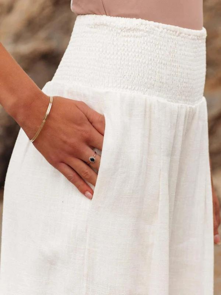 Lily Fließende Strandhose für Damen mit Weiten Beinen und hohem Bund
