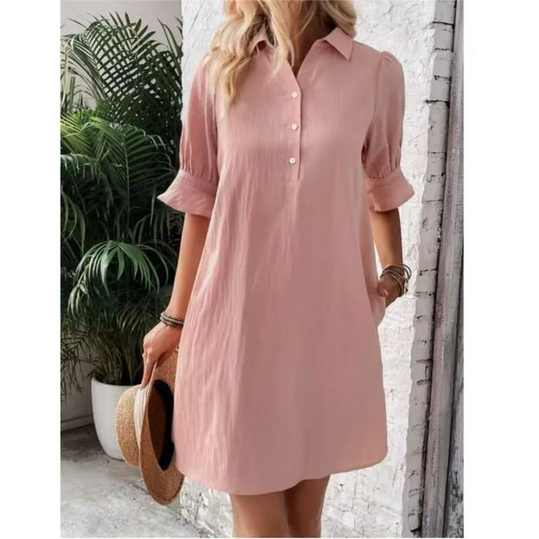 Franchesca | Lässiges Hemdblusenkleid für Damen mit kurzen Ärmeln