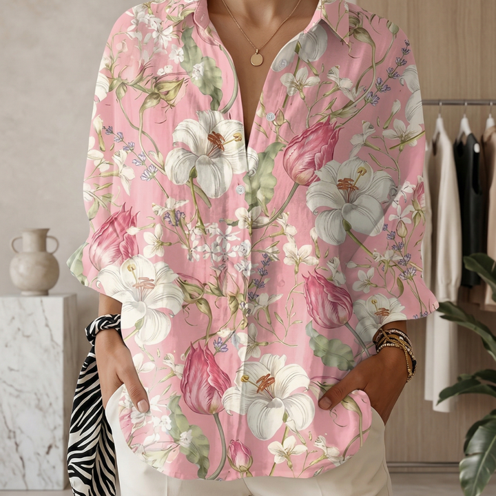 Rosalie | Floral Garden Top für Damen mit V-Ausschnitt und kurzen Ärmeln