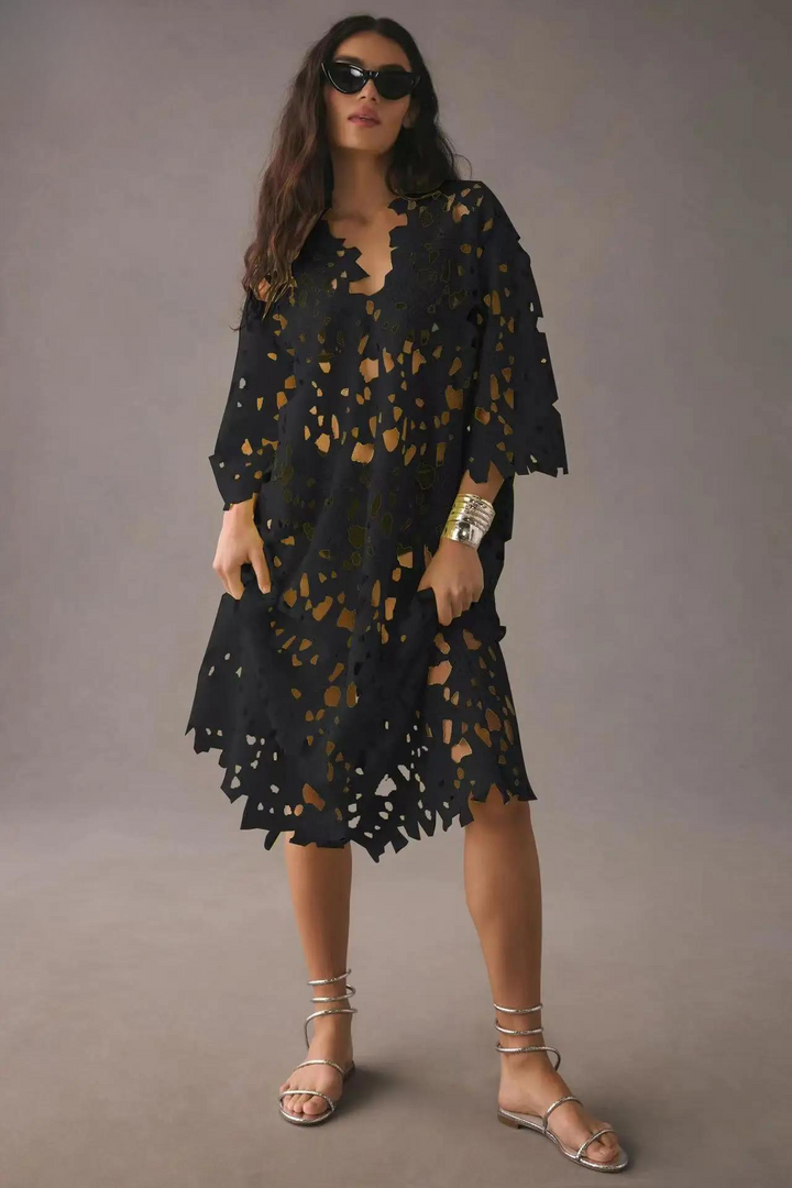 Liv | Maxi Kleid für Damen mit V-Ausschnitt und kurzen Ärmeln