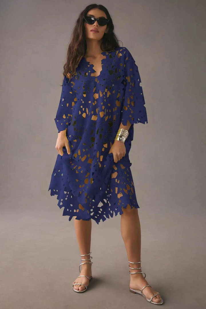 Liv | Maxi Kleid für Damen mit V-Ausschnitt und kurzen Ärmeln
