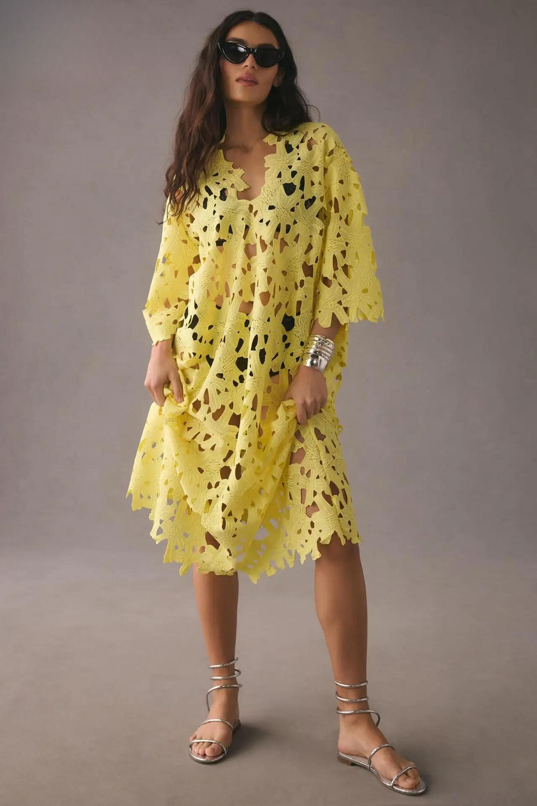 Liv | Maxi Kleid für Damen mit V-Ausschnitt und kurzen Ärmeln