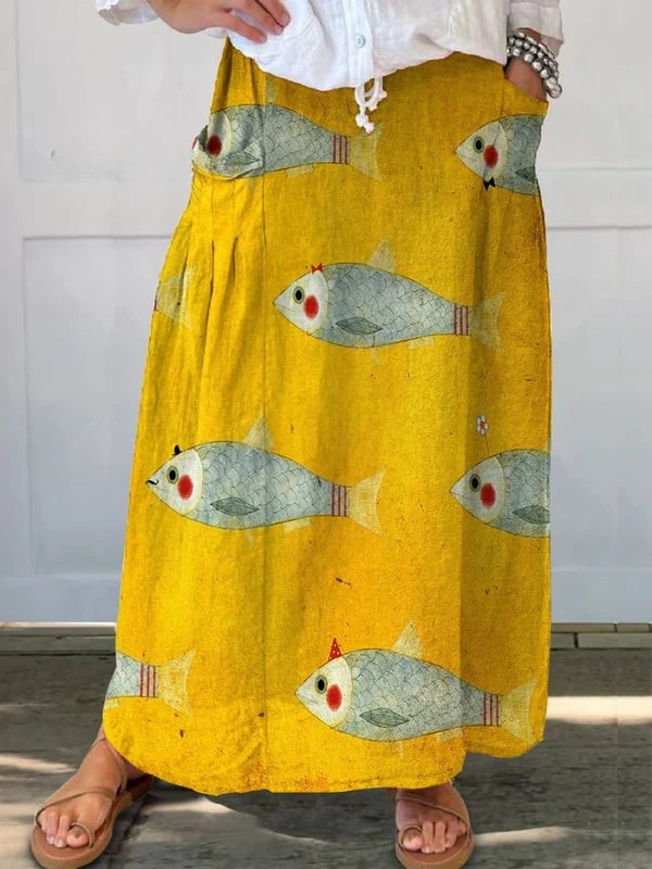 Damen Vintage Fisch Kunst Druck Tasche Rock