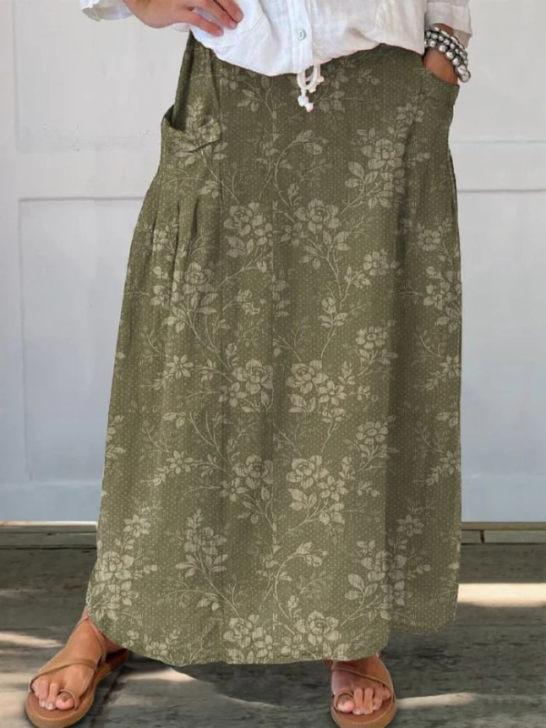 Damen Vintage Floral Rock mit elastischem Bund und Taschen