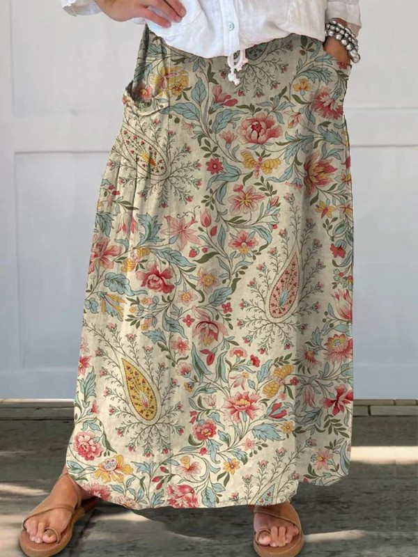 Damen Vintage Floral Art Bedruckter Taschenrock