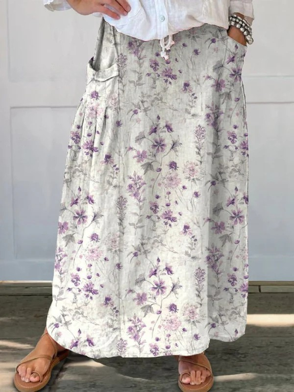 Damen Vintage Blumen Kunst Elastischer Bund Taschenrock