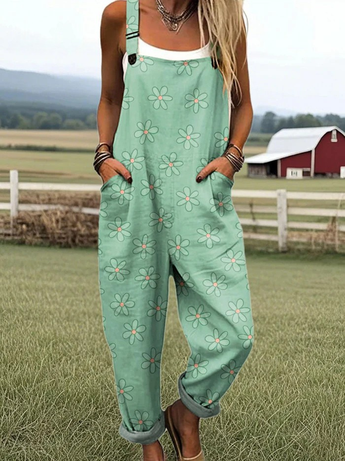 Damen Vintage Blumenweite Hosenanzug | Komfort und Stil