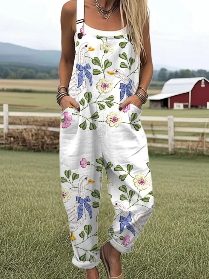 Vintage Floral Weitbeiniger Jumpsuit | Sanfter Komfort und Müheloser Stil für Damen
