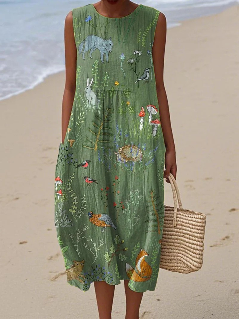 Künstlerisches Strandkleid für Damen mit Rundhalsausschnitt