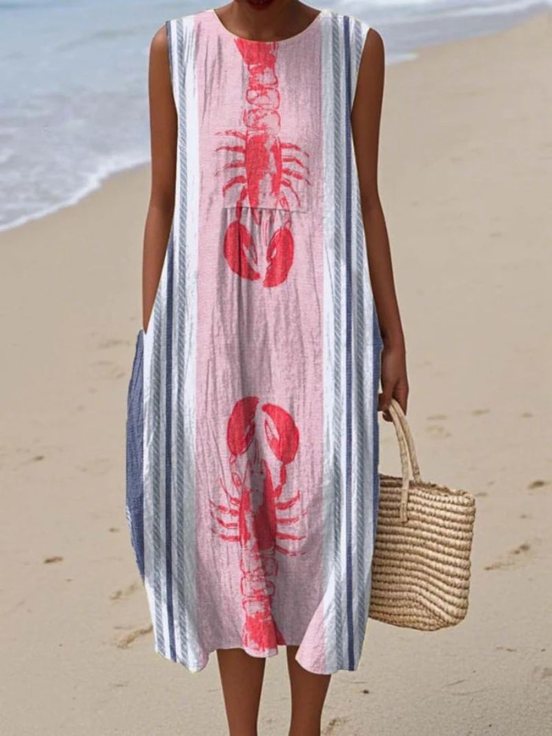 Künstlerisches Strandkleid für Damen mit Rundhalsausschnitt