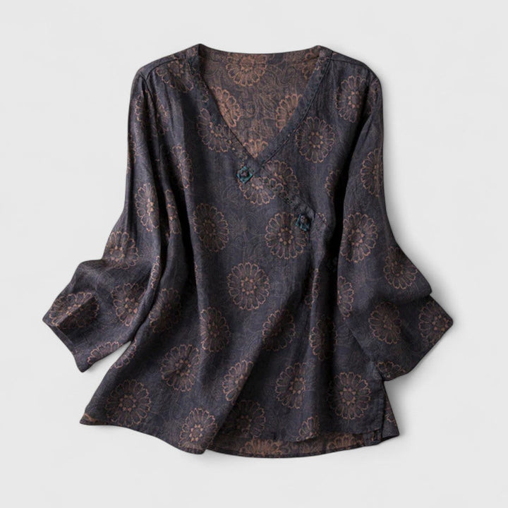 Solene | Bequeme Bluse für Damen mit Blumenmuster und V-Ausschnitt