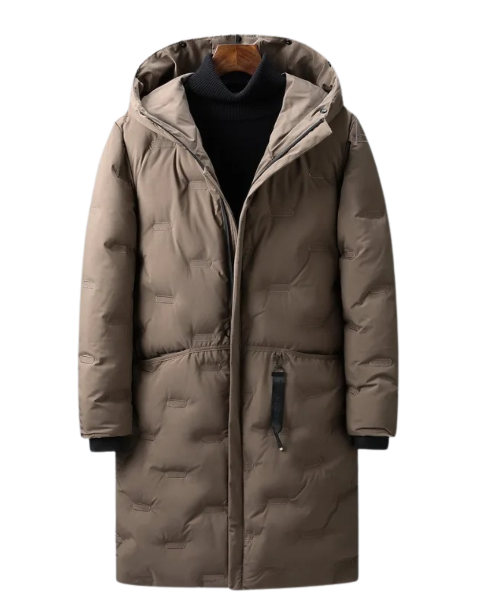 Lange Winterjacke für Herren mit Kapuze und langen Ärmeln