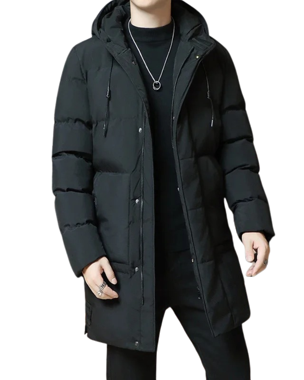 Elegante Lange Winterjacke für Herren mit Kapuze und langen Ärmeln