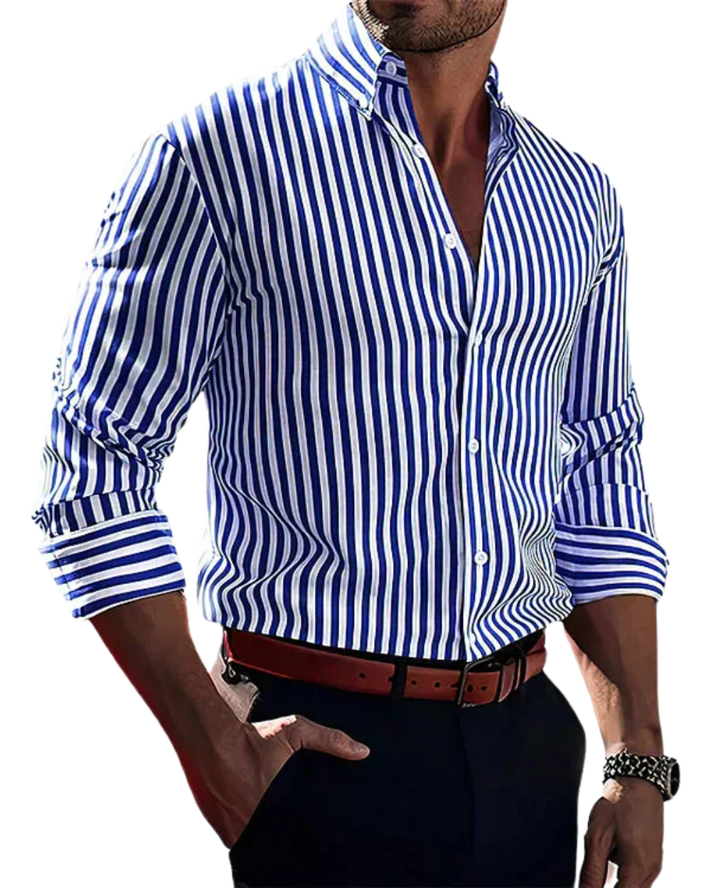 Riley | Elegantes gestreiftes Hemd für Herren mit Streifen und langen Ärmeln