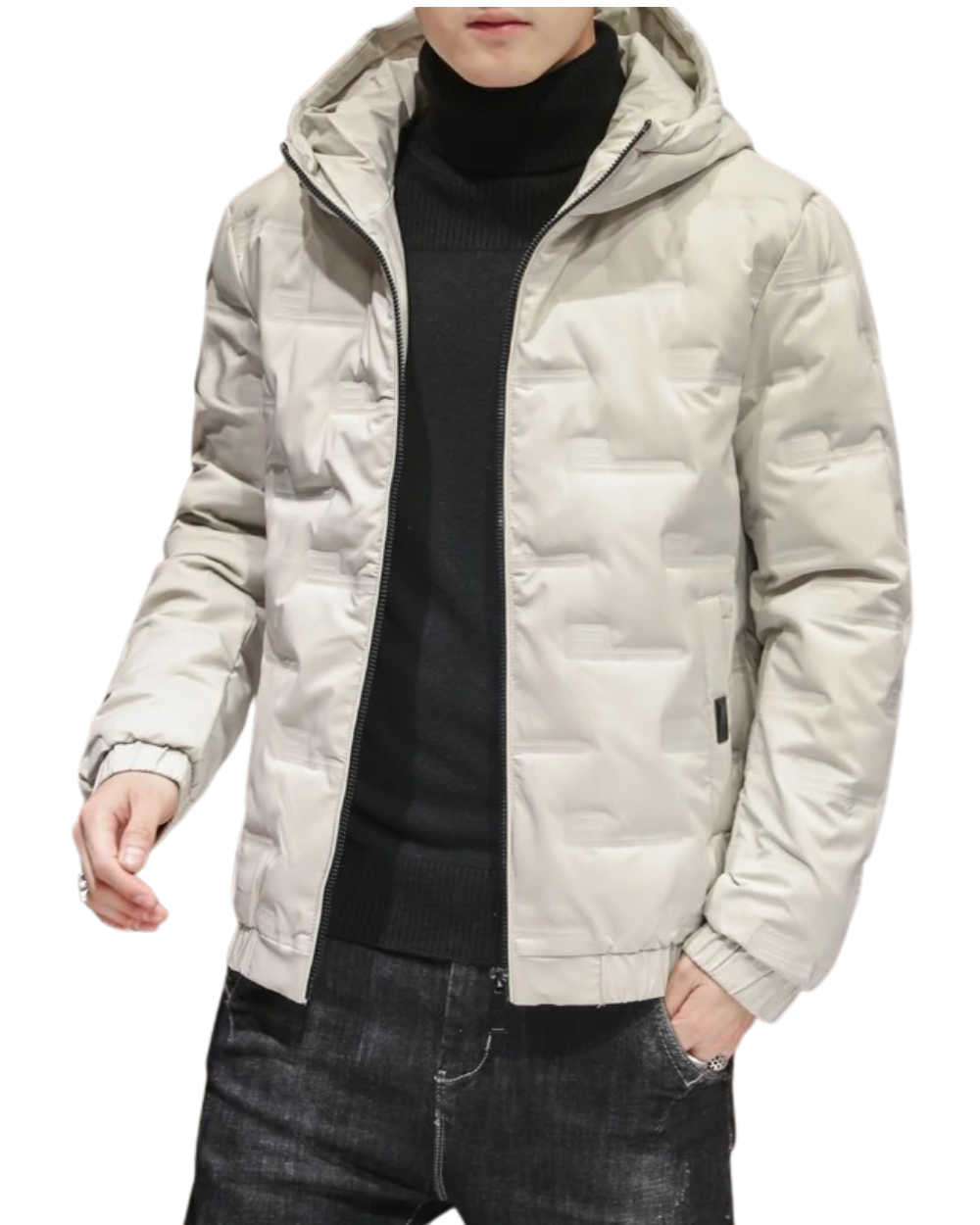 Elegante Herren-Pufferjacke mit Kapuze und langen Ärmeln