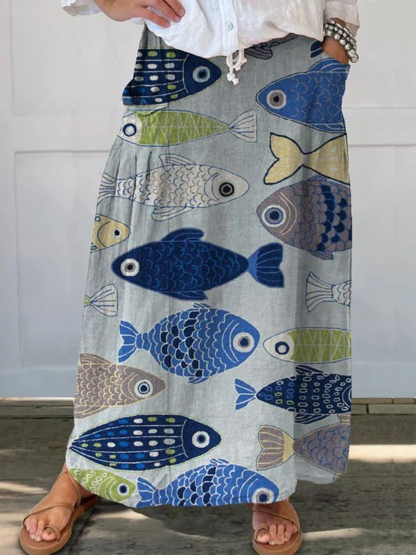 Damen Vintage Liebe Fisch Kunst Druck Tasche Rock