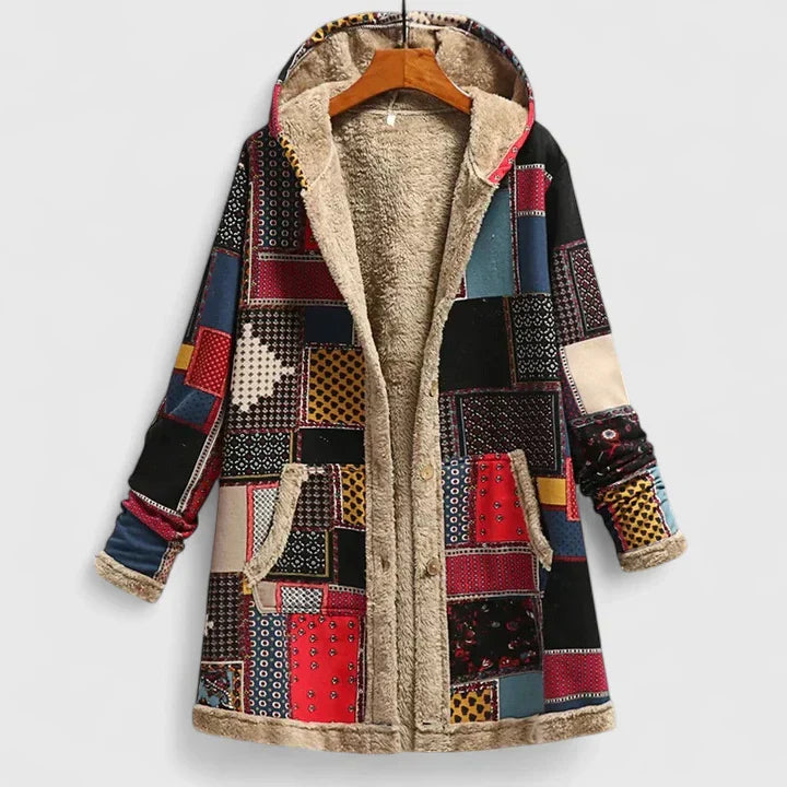 Flor | Bequeme Winterjacke für Damen mit Blumenmuster und Kapuze
