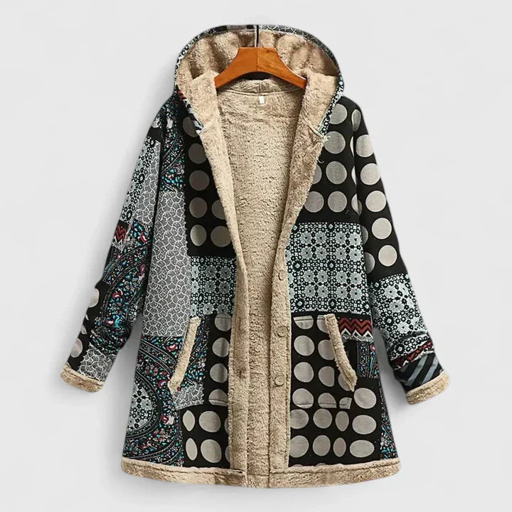 Flor | Bequeme Winterjacke für Damen mit Blumenmuster und Kapuze