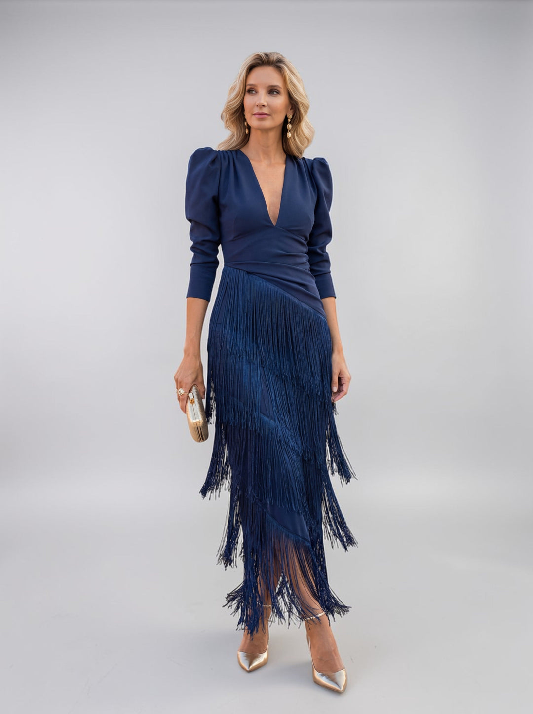 Sofia | Elegantes Ombré-Fransenkleid für Damen mit V-Ausschnitt