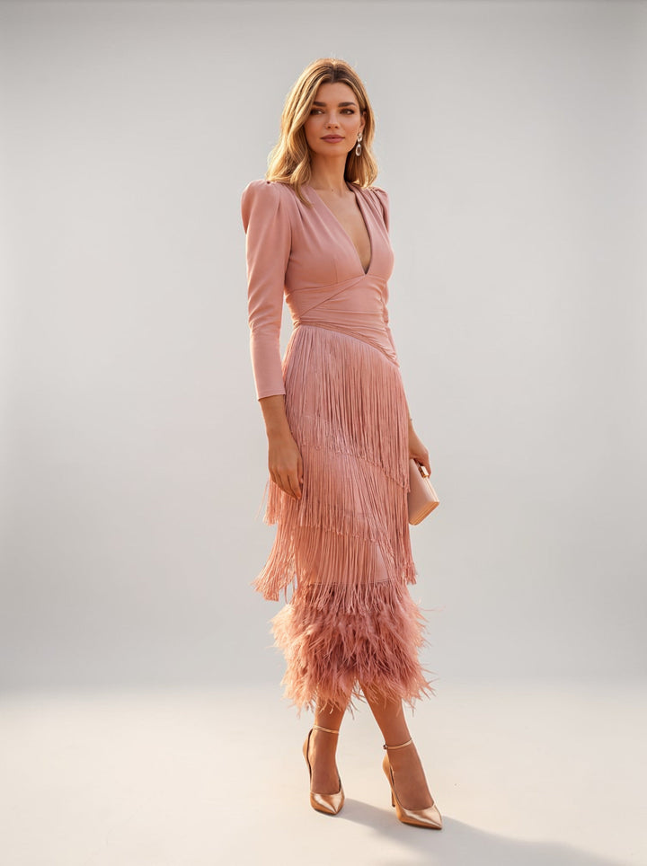 Sofia | Elegantes Ombré-Fransenkleid für Damen mit V-Ausschnitt