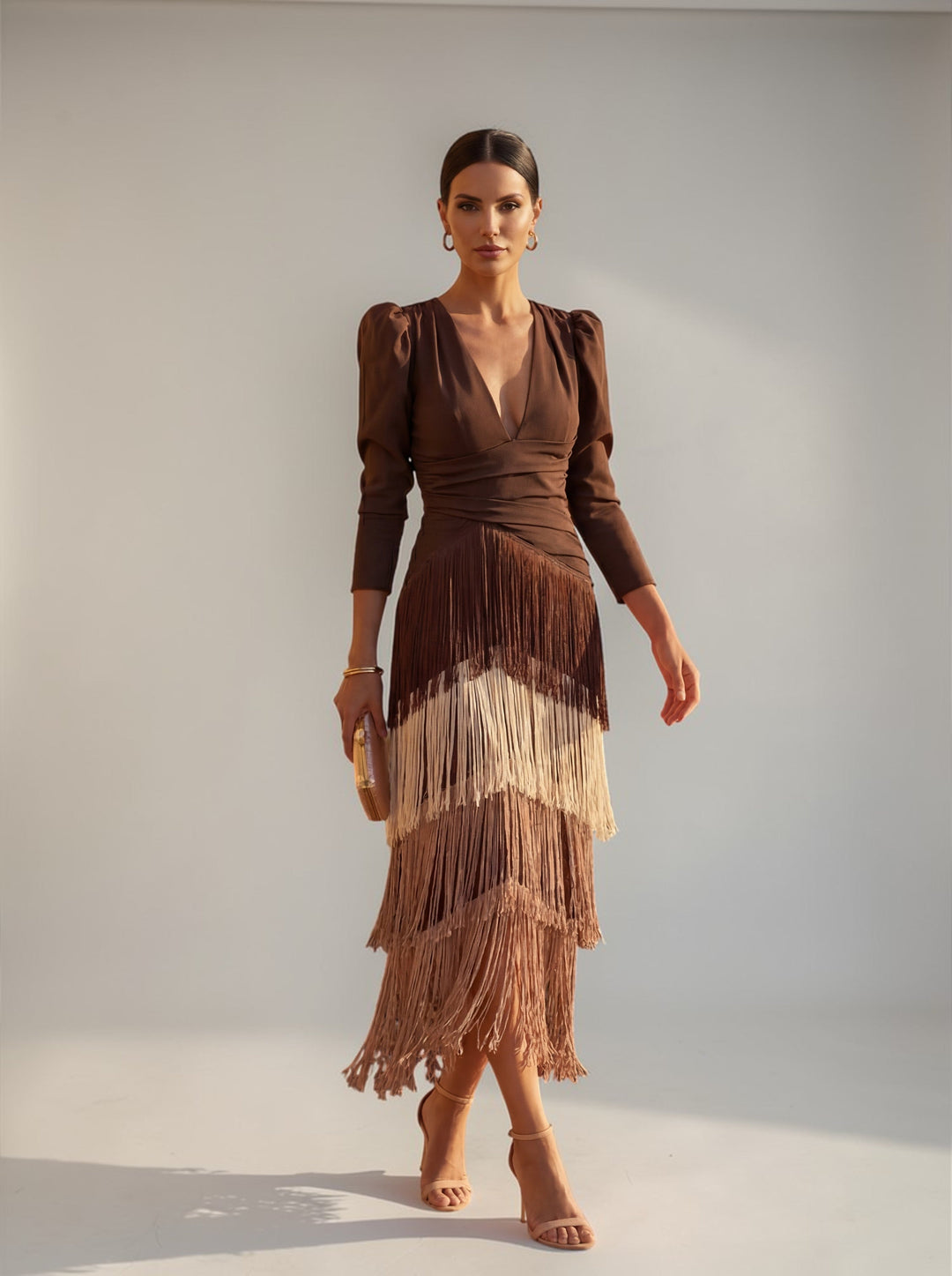 Sofia | Elegantes Ombré-Fransenkleid für Damen mit V-Ausschnitt
