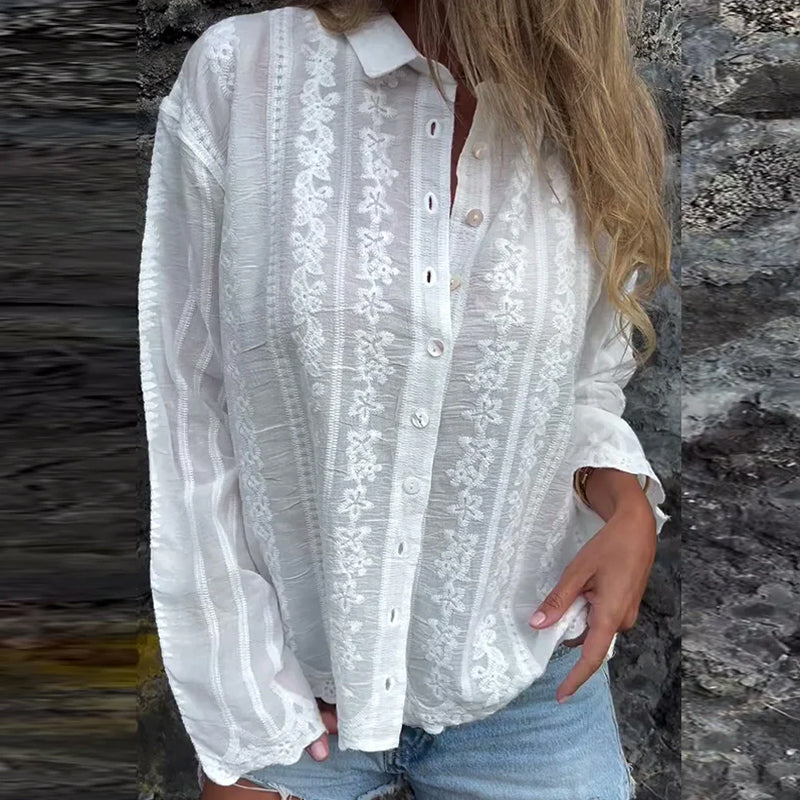 Kathlyn | Knopf-Poloshirt mit langen Ärmeln