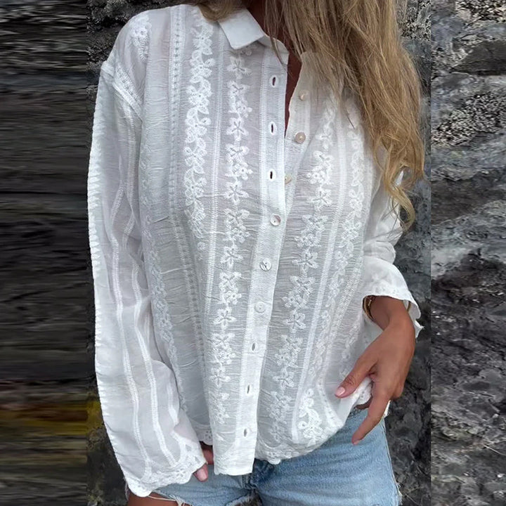 Kathlyn | Knopf-Poloshirt mit langen Ärmeln