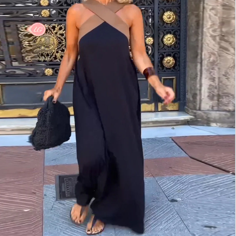 Olive | Maxikleid für Damen mit Kreuzhals