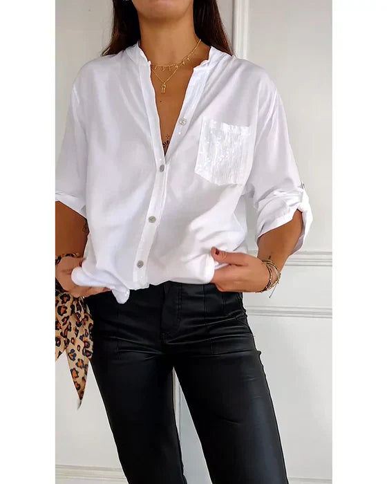 Elaine | Schickes Glamour-Top mit Sternenmuster und langen Ärmeln