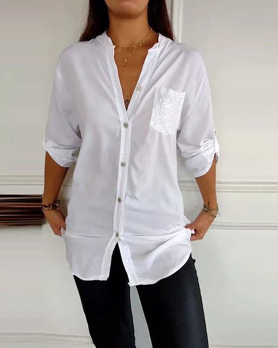 Elaine | Schickes Glamour-Top mit Sternenmuster und langen Ärmeln