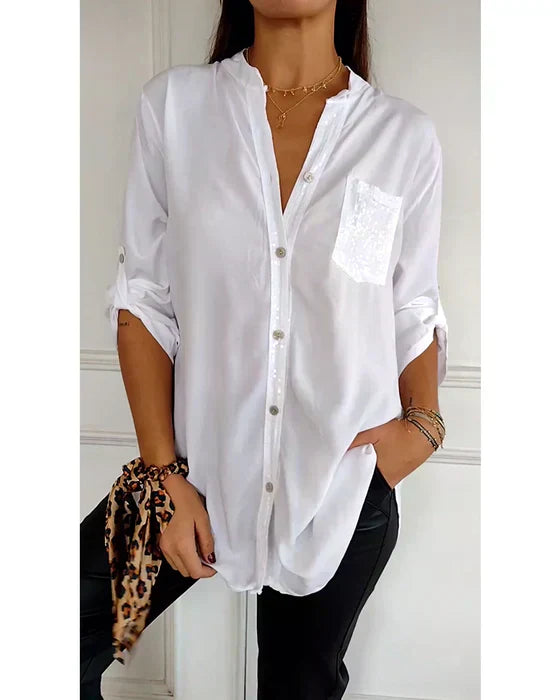 Elaine | Schickes Glamour-Top mit Sternenmuster und langen Ärmeln