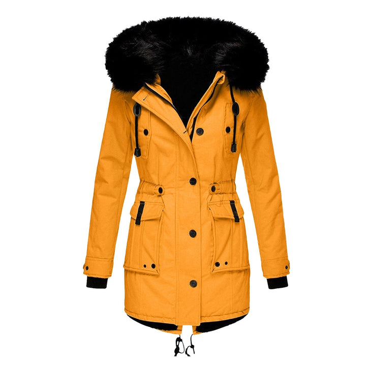 Damenparka mit Knöpfen, Kapuze und Taschen