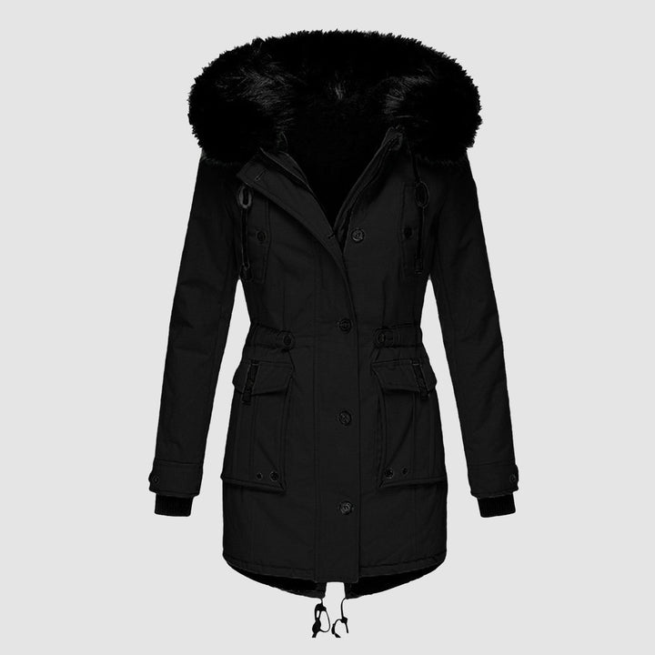 Damenparka mit Knöpfen, Kapuze und Taschen