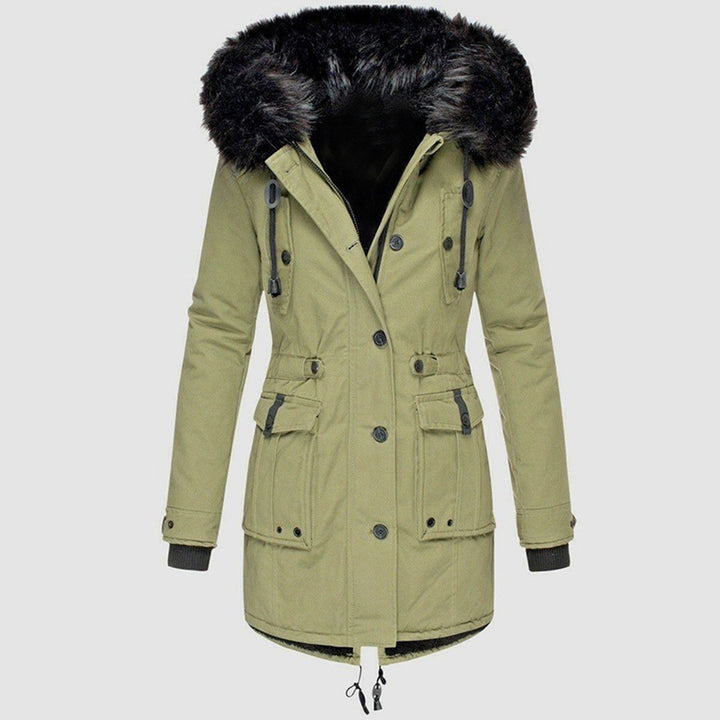 Damenparka mit Knöpfen, Kapuze und Taschen