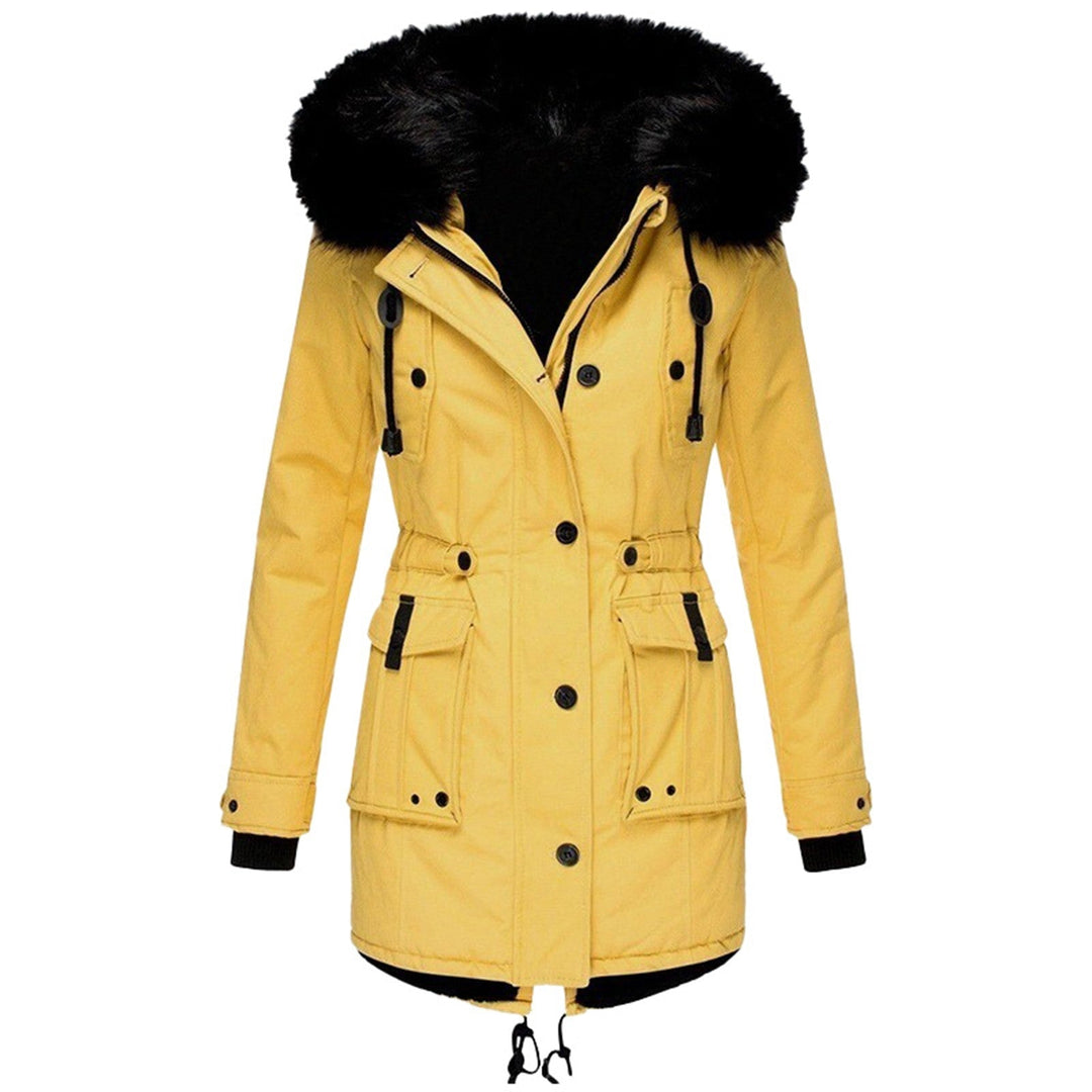 Damenparka mit Knöpfen, Kapuze und Taschen