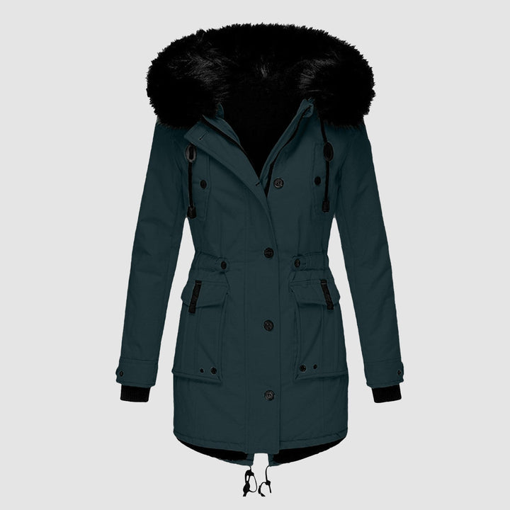 Damenparka mit Knöpfen, Kapuze und Taschen