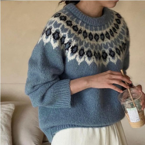 Juliet | Stilvoller Jacquard-Pullover für Damen mit Rundhalsausschnitt