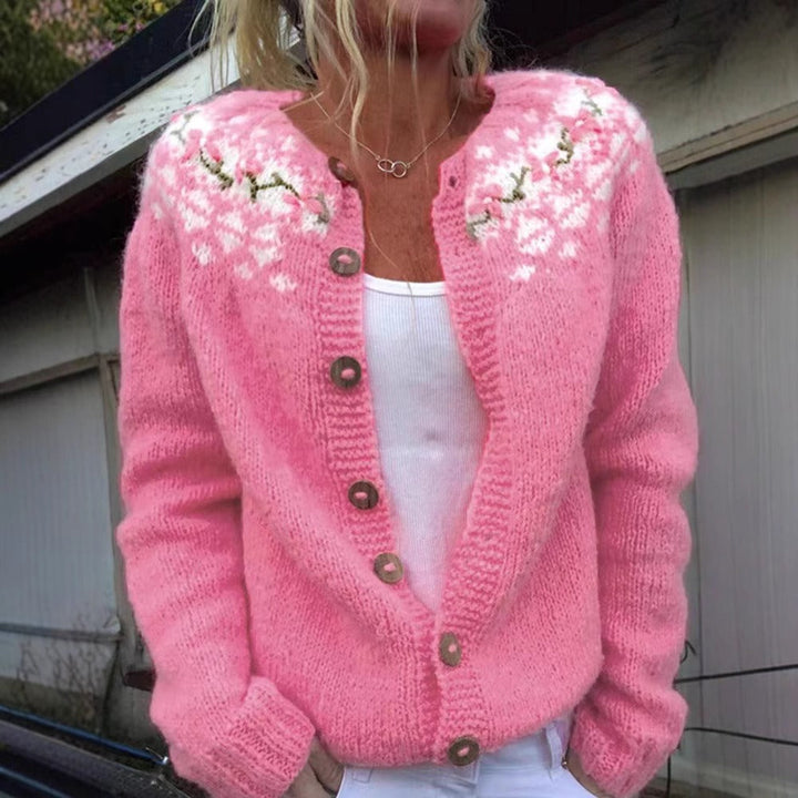 Vivian | Vintage Isländische Strickjacke für Damen mit Blumenmuster
